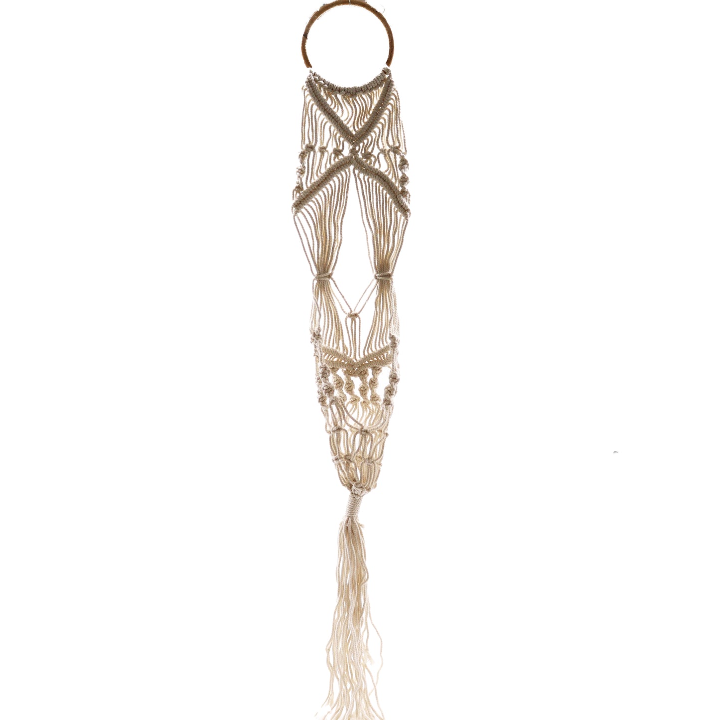 Macrame - Pot Holder - Long With Rattan Hoop
