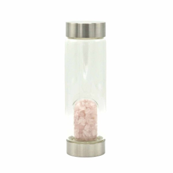 Bottle - Water - Crystal Infused - Rejuvenating Rose Quartz - Chips