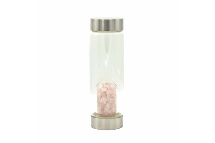 Bottle - Water - Crystal Infused - Rejuvenating Rose Quartz - Chips