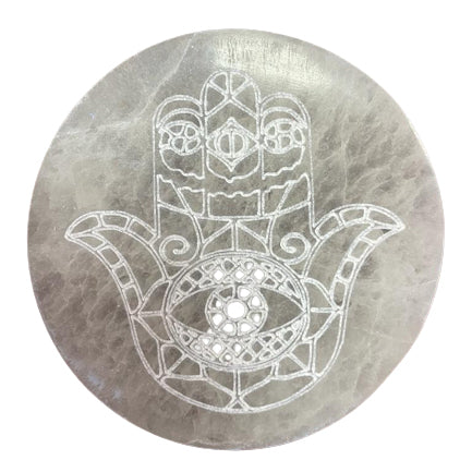 Carved - Charging plate - Hamsa - Selenite