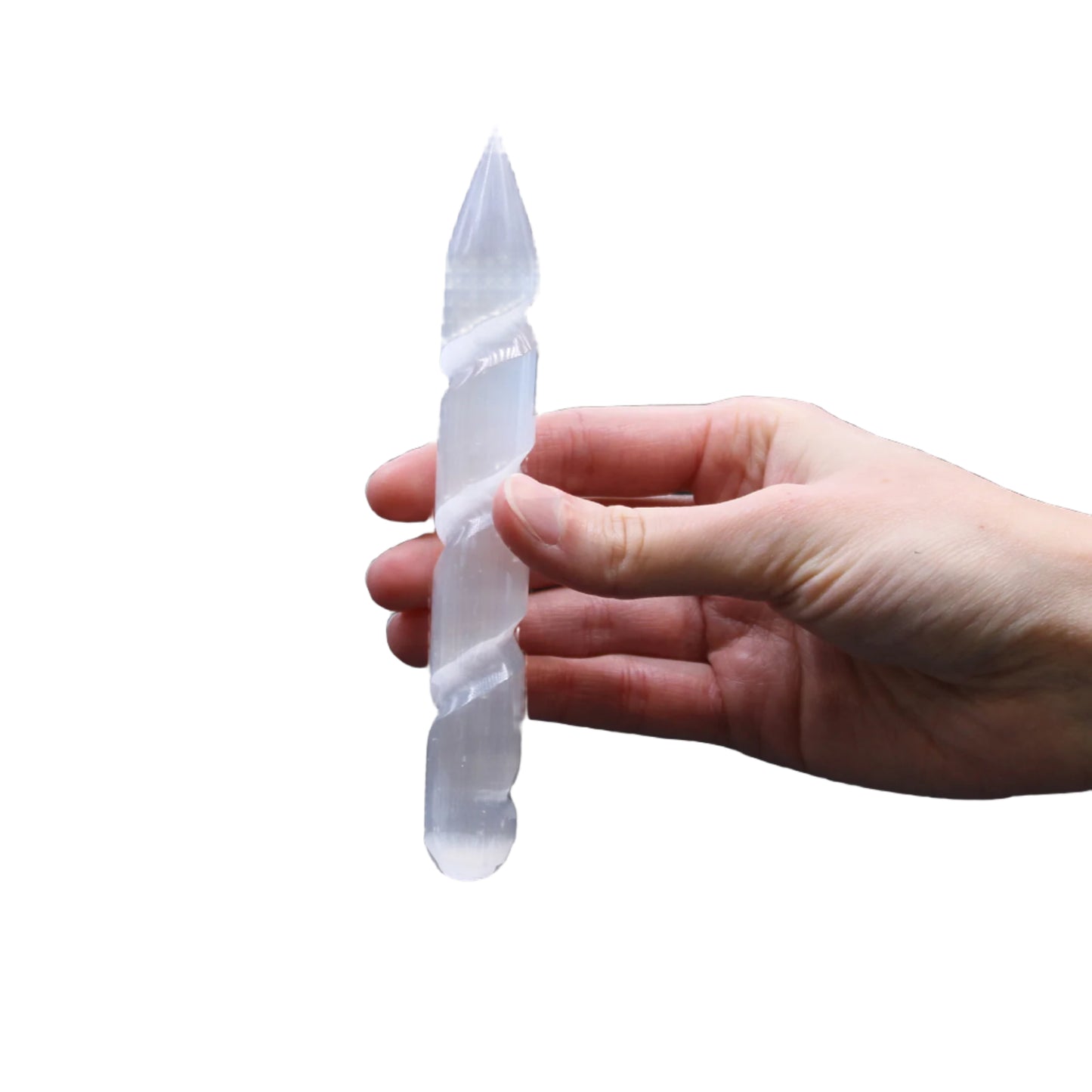 Carved - Wand - Spiral (16cm) (Point on One End) - Selenite