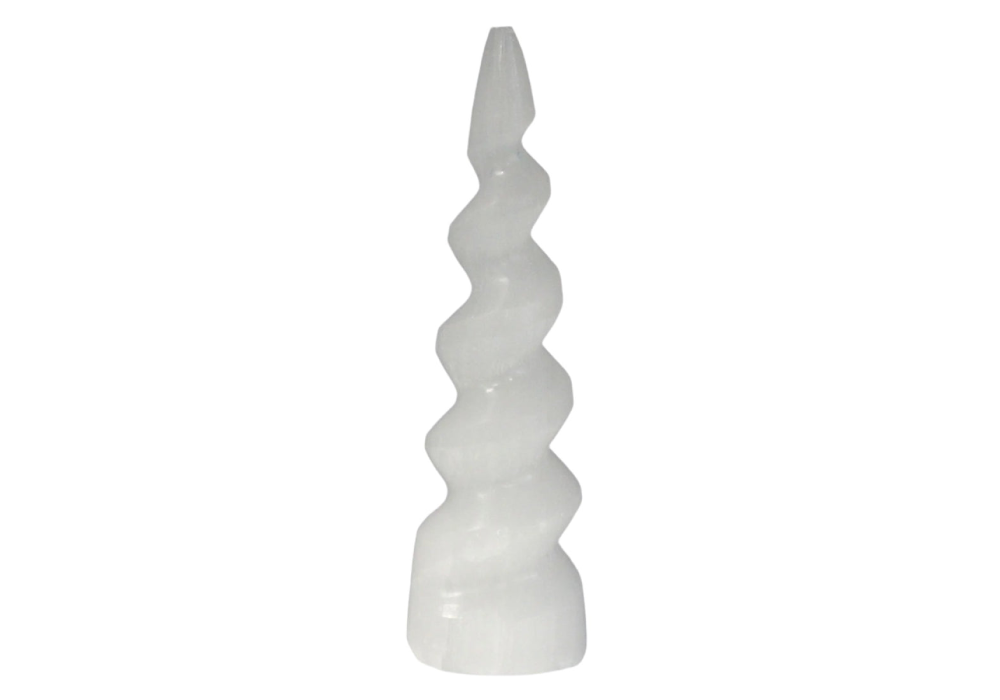 Tower - Spiral Unicorn Horn (15cm) - Selenite