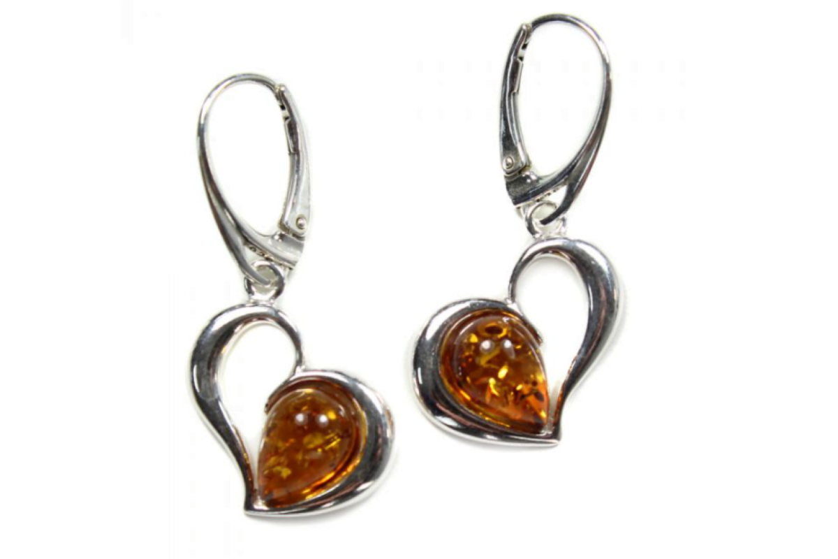 Earrings - Sterling Silver - Amber Curvy Heart Drop Earrings