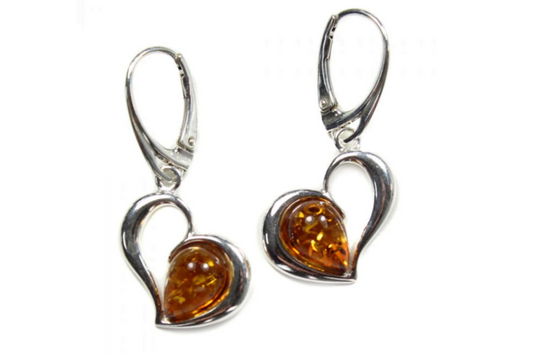 Earrings - Sterling Silver - Amber Curvy Heart Drop Earrings