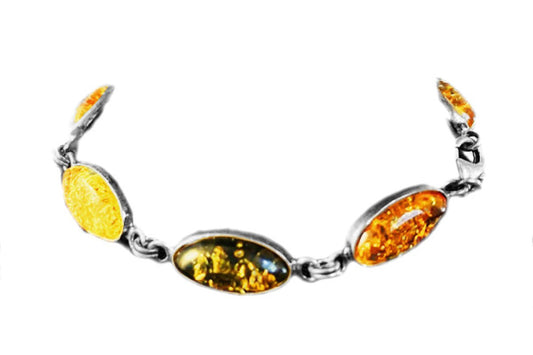 Specialist Specimen - Bracelet - Amber Multi-coloured Oval .925 Silver