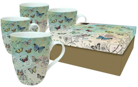 Mug - Art Butterfly Mugs In Gift Box, Set Of 4