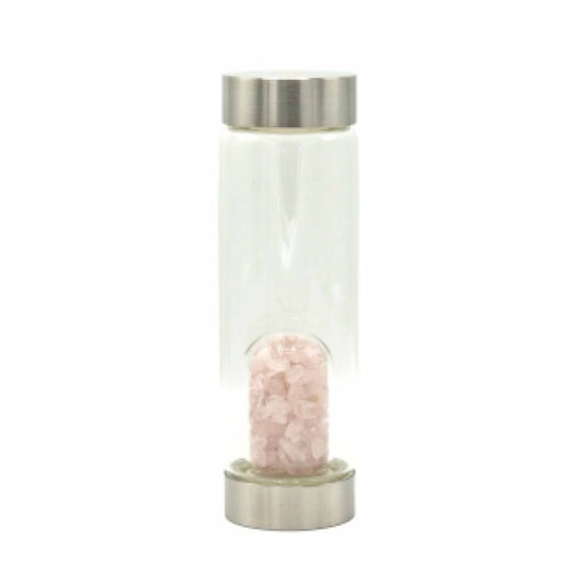 Bottle - Water - Crystal Infused - Rejuvenating Rose Quartz - Chips