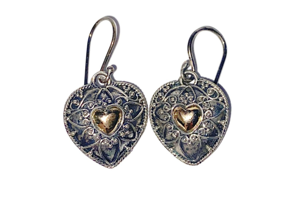 Earrings - Silver & Gold - Heart shaped