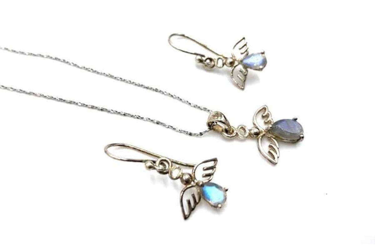 Necklace & Earrings Set - Angel .925 Silver chain - Labradorite