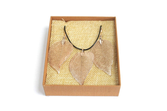 Necklace & Earring Set - Bravery Leaf - Rose Gold