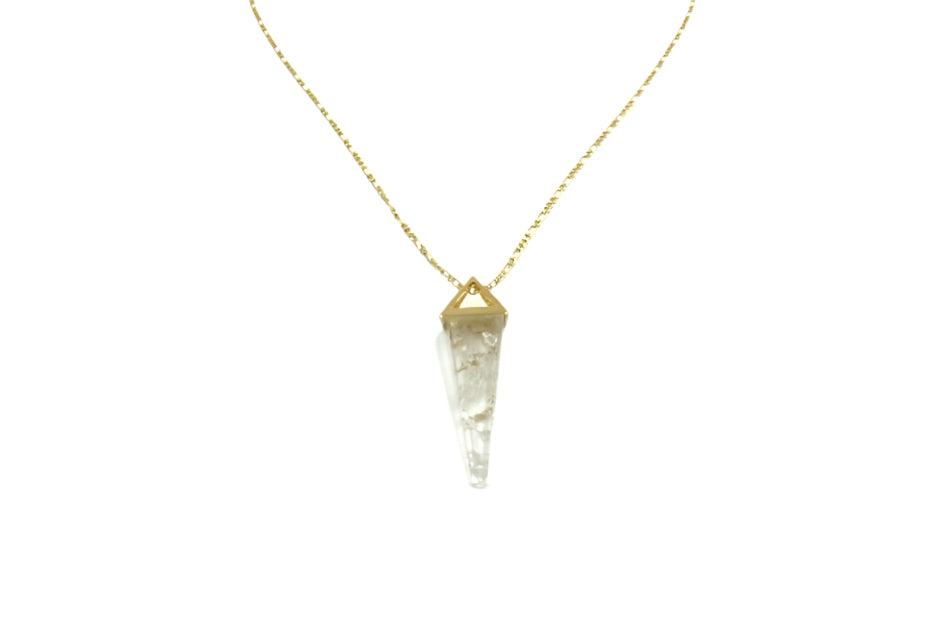 Necklace - Gold Plated Pyramid - Quartz