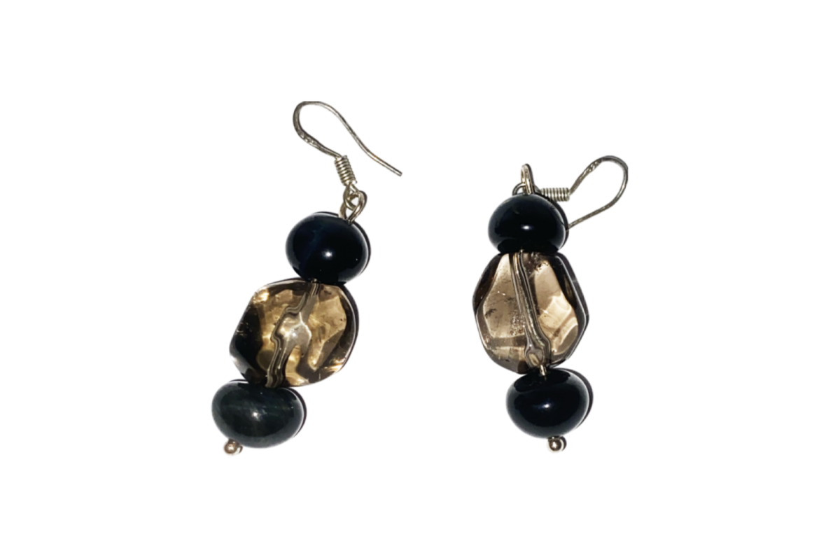 Earrings - Smoky Quartz and Blue Tiger Eye