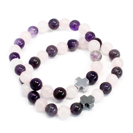 Bracelet - Friendship - Amethyst & Quartz Rose - Love