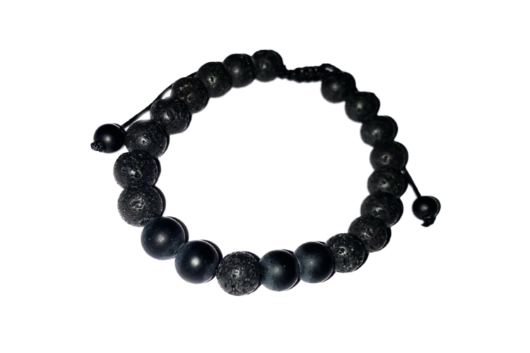 Bracelet - Adjustable - Agate Black Lava Stone Black
