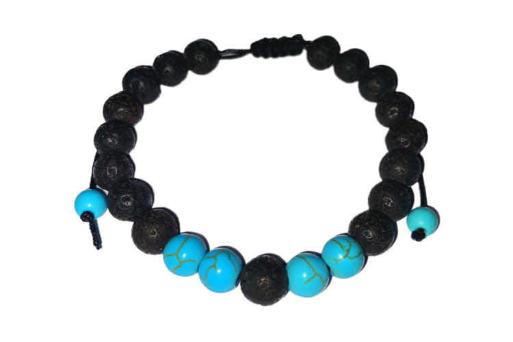 Bracelet - Adjustable - Turquoise Lava Stone Black