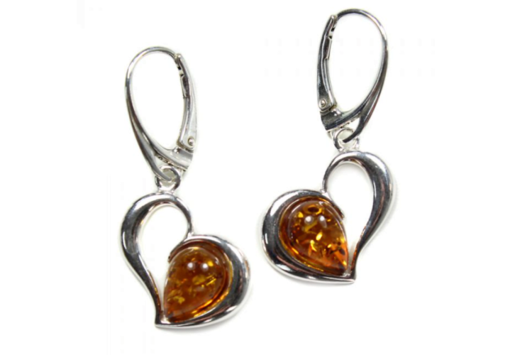 Earrings Amber Curvy Heart Drop Earrings, Sterling Silver