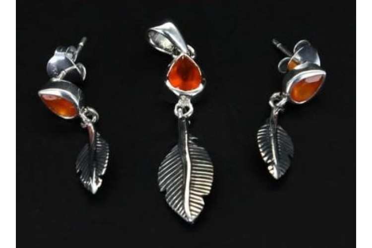 Necklace - Carnelian Feather 925 Charm Set