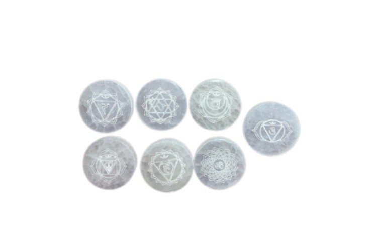 Carved - Charging plate - Chakra 7 Set - Selenite (10cm)