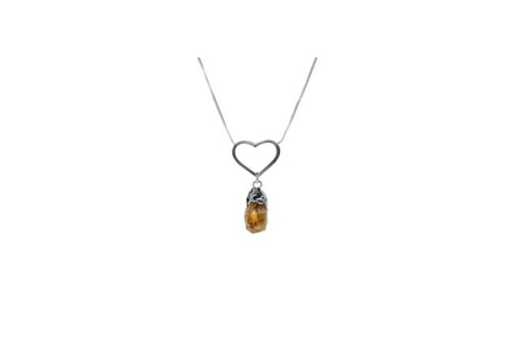 Necklace - Rough Point Necklace with Heart - Citrine