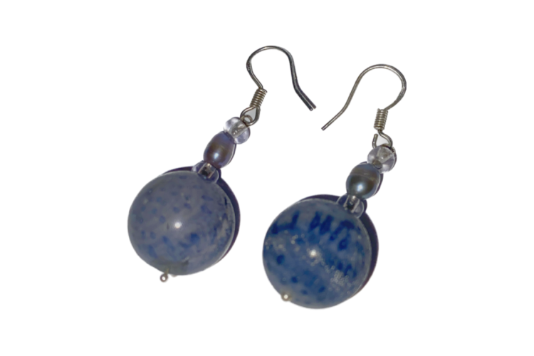 Earrings - Dark lapis lazuli stone round