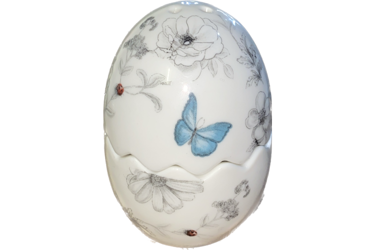 Fine China - Egg Salt and Pepper Shakers - Butterfly and Bee Design