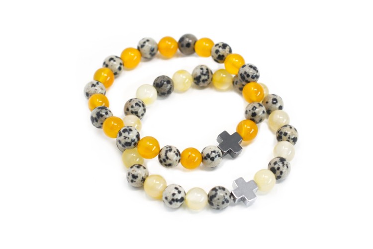 Bracelet - Friendship Bracelet Protection - Dalmatian Jasper & Yellow Agate