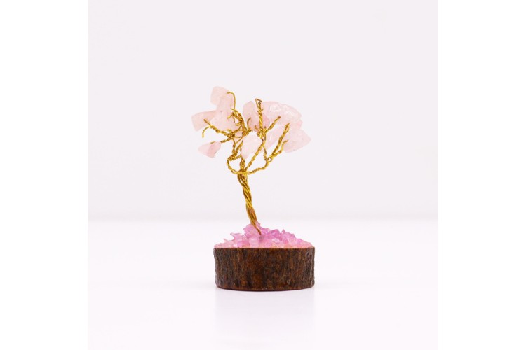 Gemstone Tree - Mini Wood base (15 stones) - Rose Quartz