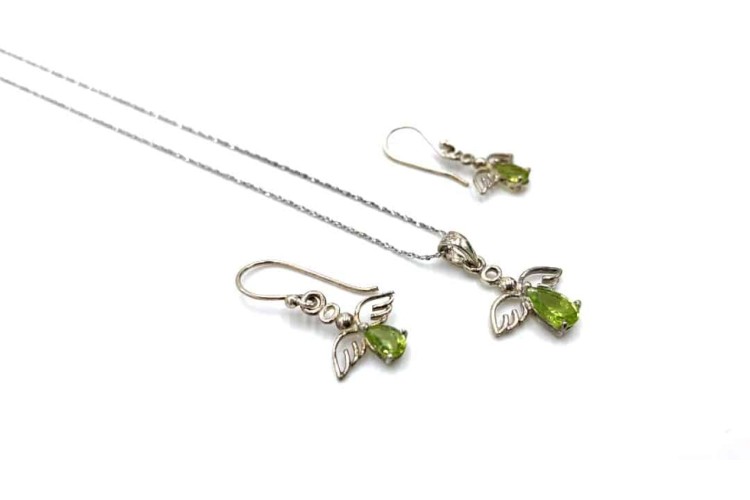 Necklace - Angel .925 Charm Set with silver chain Peridot