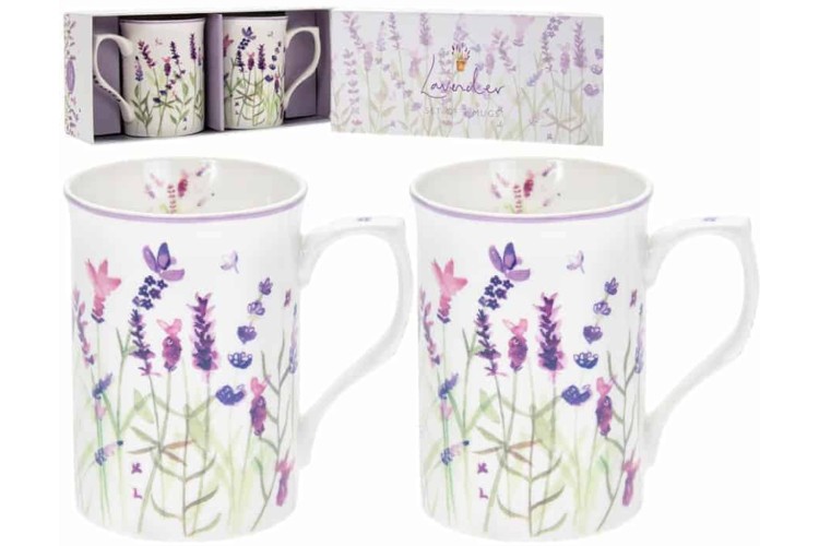 Mug - Purple Lavender Set Of 2 China Mugs