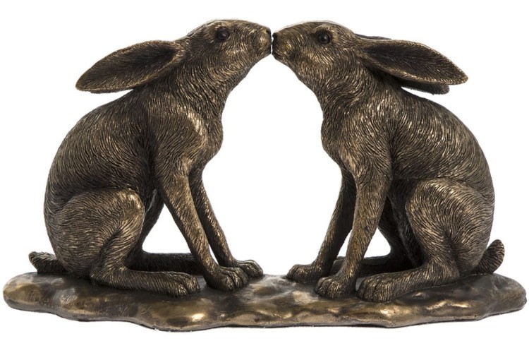 Home Decor - Reflections Bronzed Kissing Hares 25cm