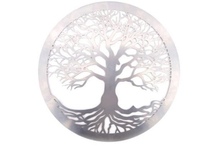 Wall Sign - Round Silver Tree Of Life Metal Decal, 40cm