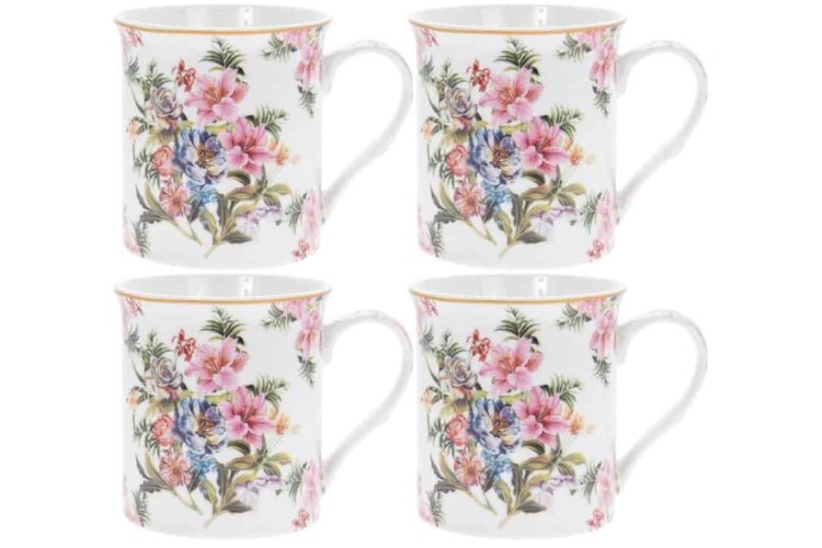 Mug - Set of 4 Lily Rose Fine China Mugs