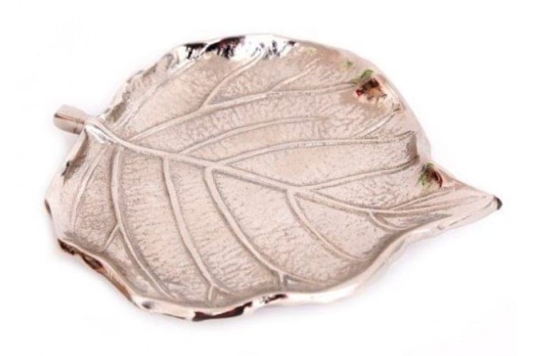 Home Decor - Silver Aluminium Leaf Shaped Dish 12.5 cm